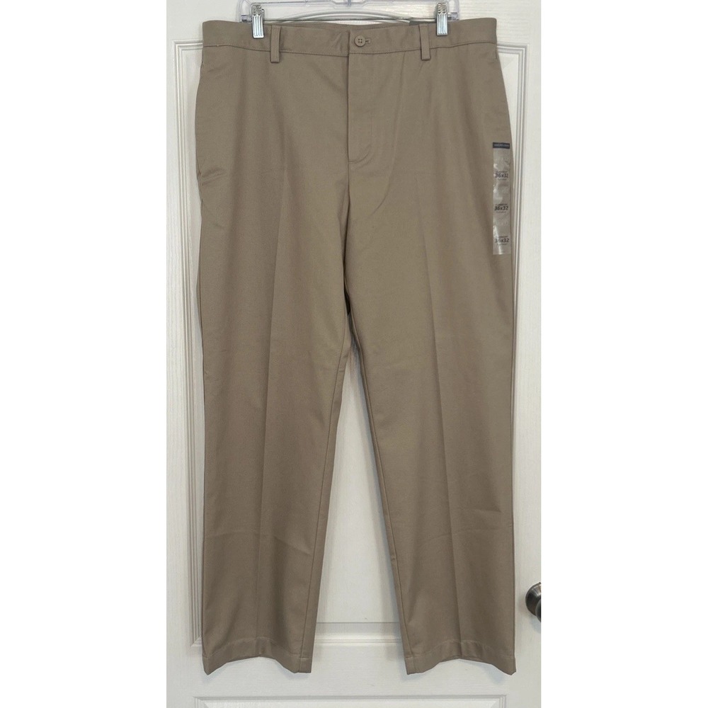 Van Heusen Mens 36x32 Khaki Pants Tan Flat Front Chino Classic Fit NWT